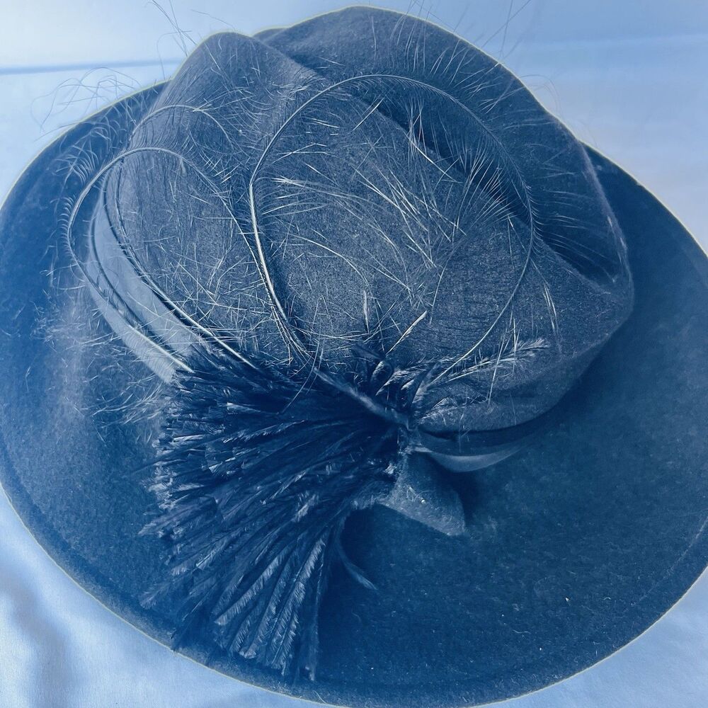 Sylvia New York Black Hat Doeskin Felt 100% Wool Geo W Bollman & Co VINTAGE